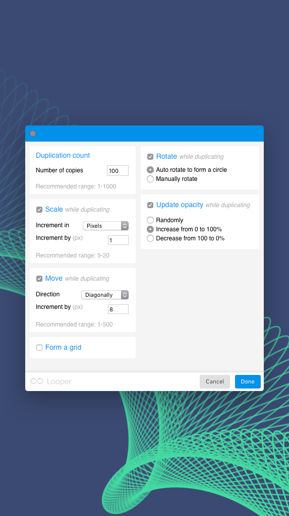Looper for Sketch settings