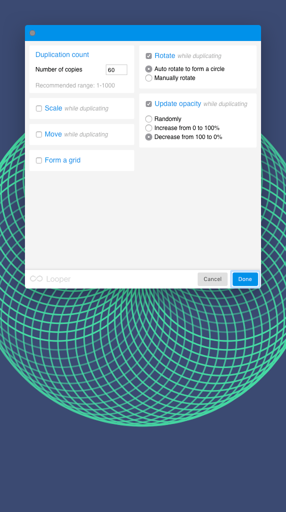 Looper for Sketch settings