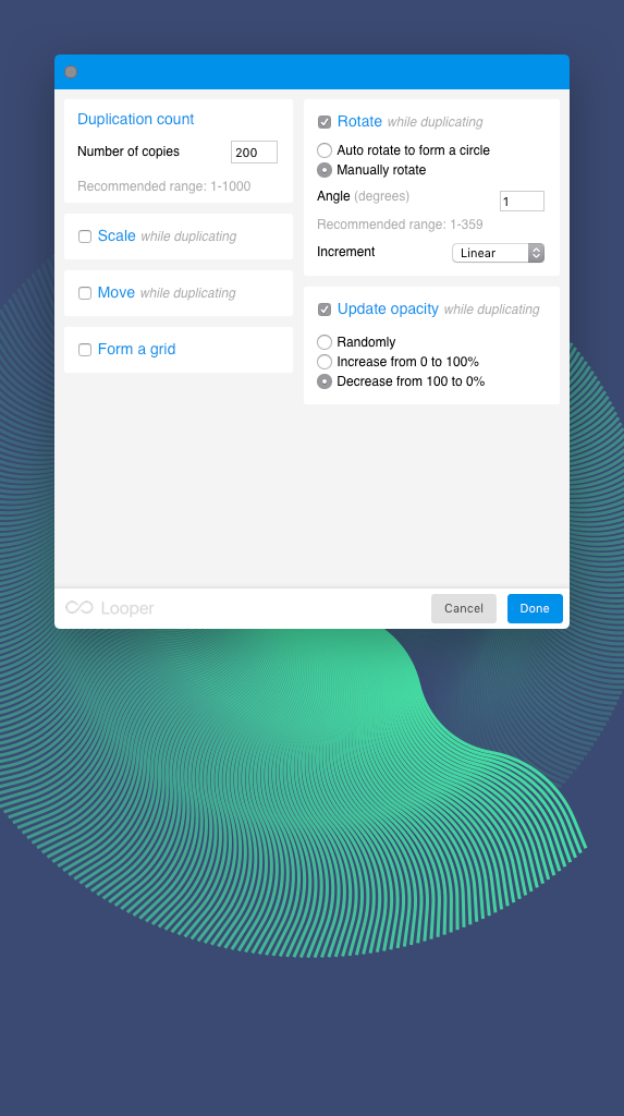 Looper for Sketch settings