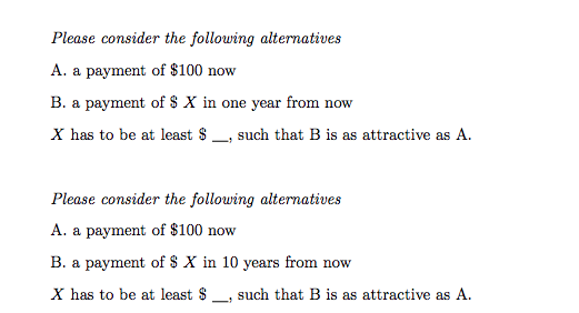 Sample questions: Please consider the following alternatives