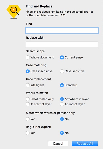 Find and Replace Sketch plugin