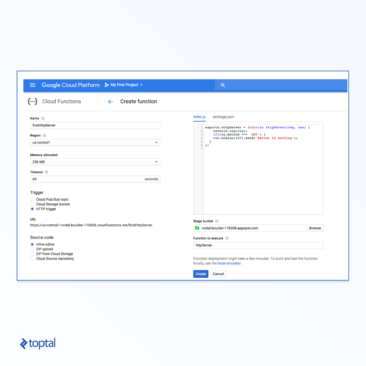 Screenshot of the function being created