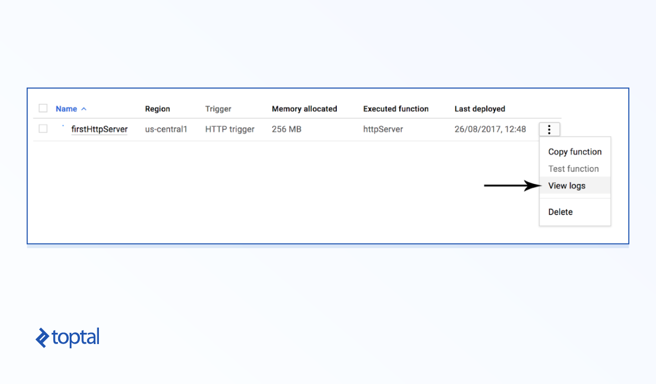 Screenshot of opening the logs option