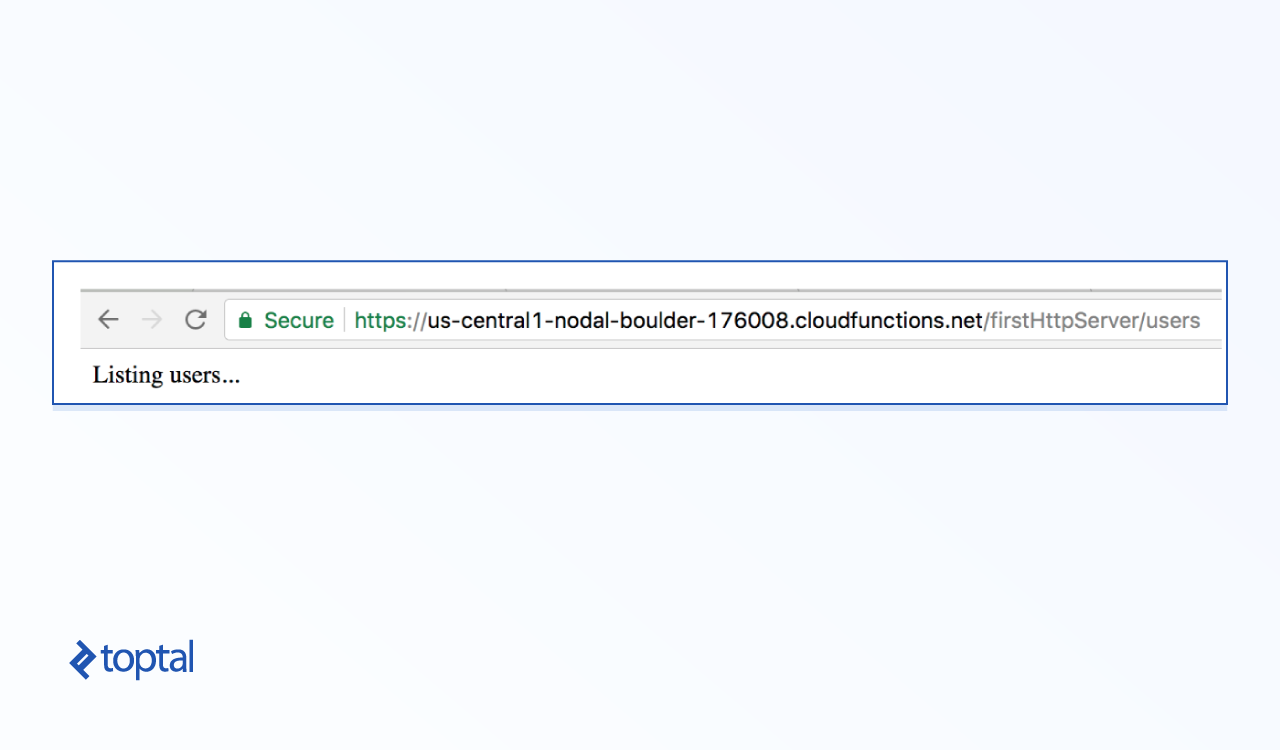 Screenshot of browser output "Listing users..."