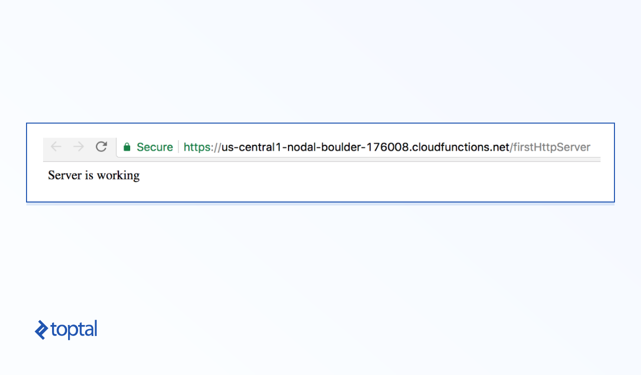 Screenshot of browser output "Server is working"