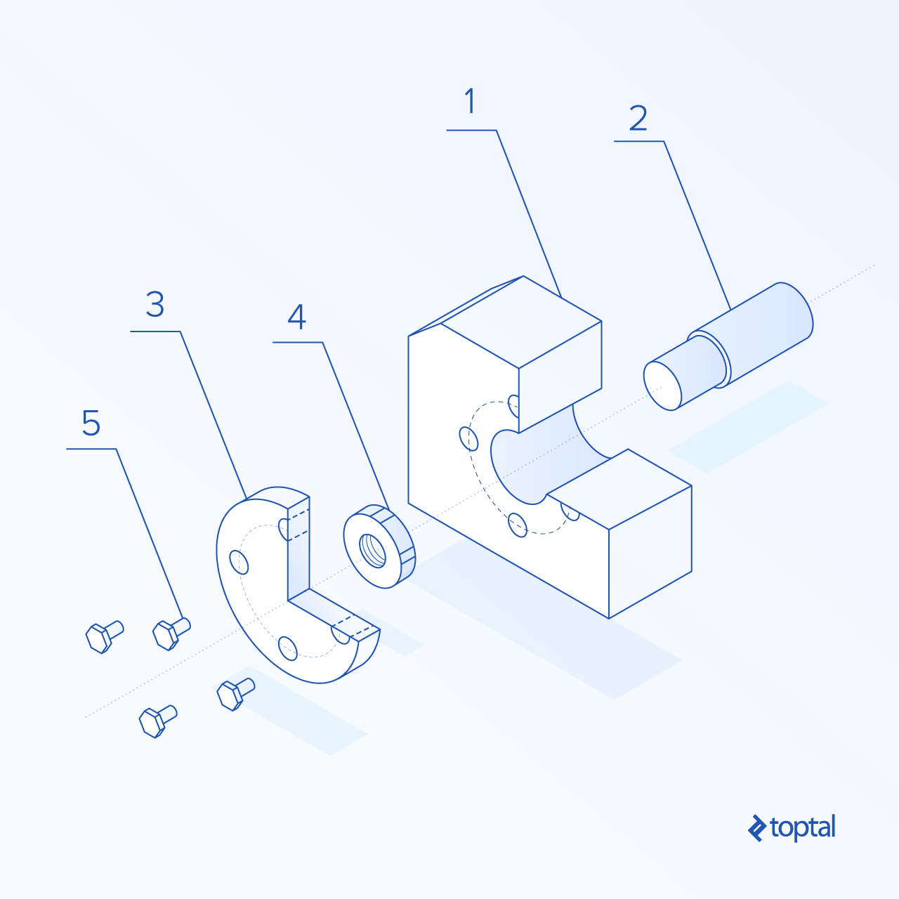 Un diagrama técnico de un mecanismo y cómo encajan sus piezas