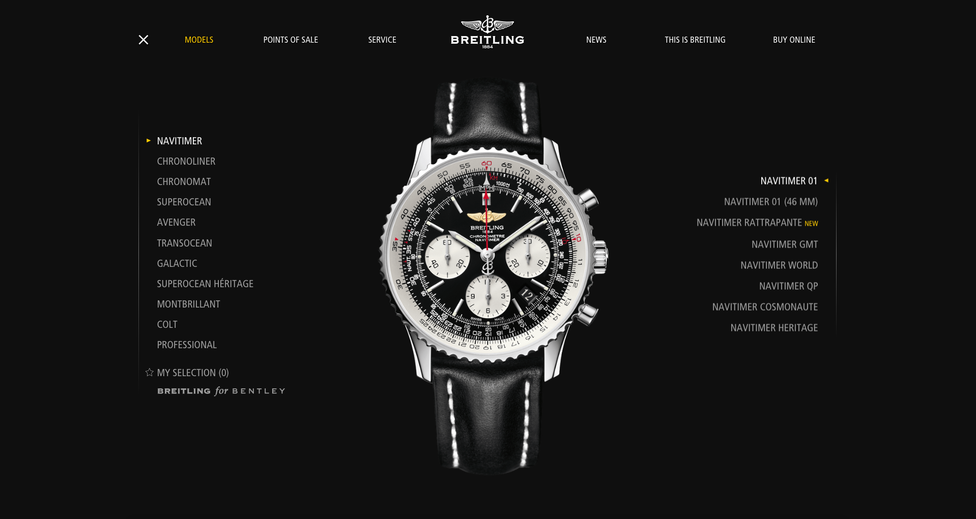 Breitling decidió sobre un fondo negro para hacer destacar sus diseños de relojes.