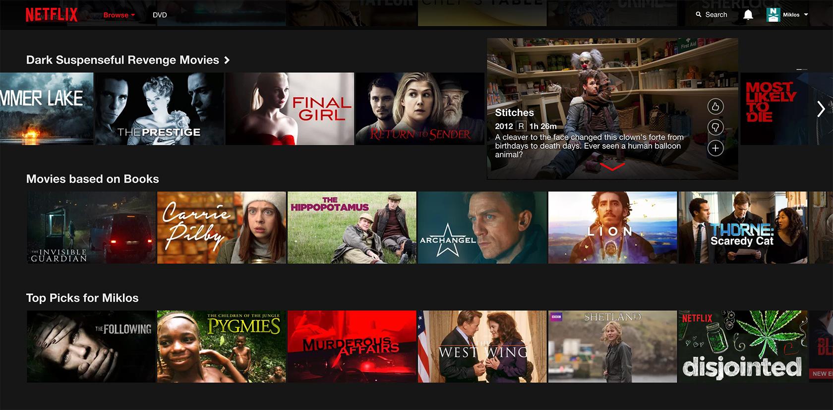 Diseño de UI oscuro para Netflix