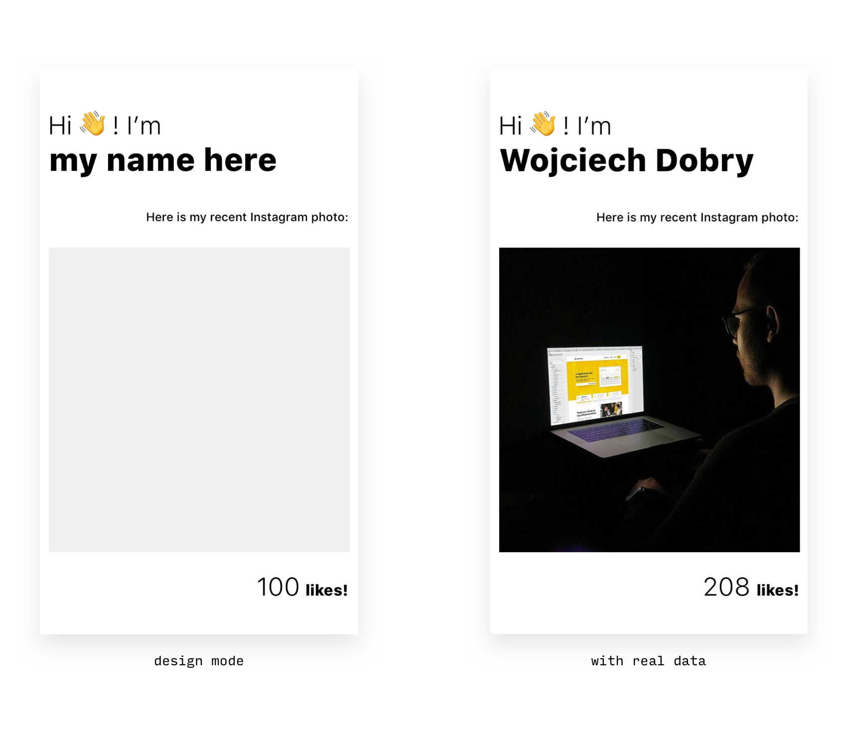 Framer design mode vs. real data prototype