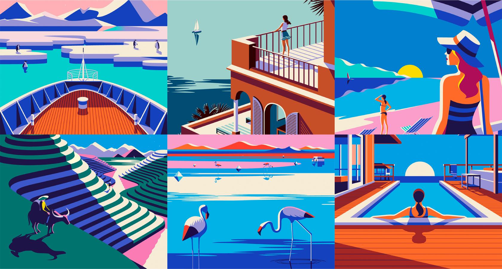 Advertising illustration system for Kuoni Travel Website France by Malika Favre