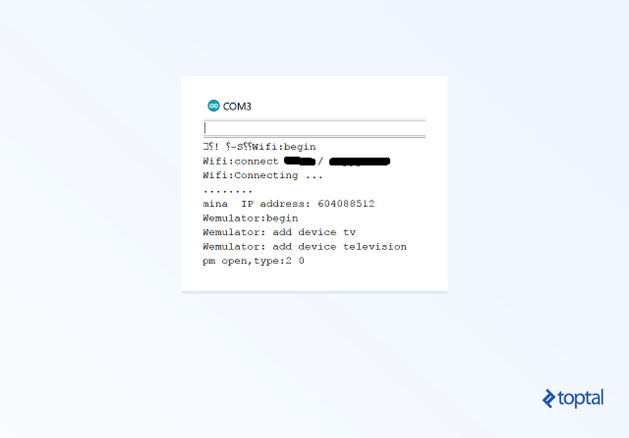 Screenshot of the output of a serial debugger after a successful start