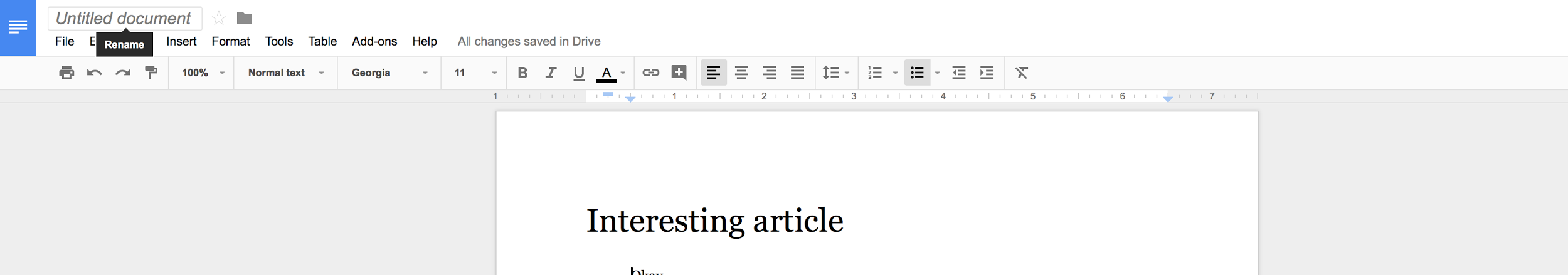 Google Docs Rename tooltip microinteraction