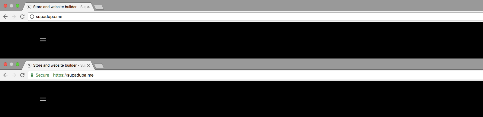 Un sitio web de comercio electrónico con y sin seguridad SSL