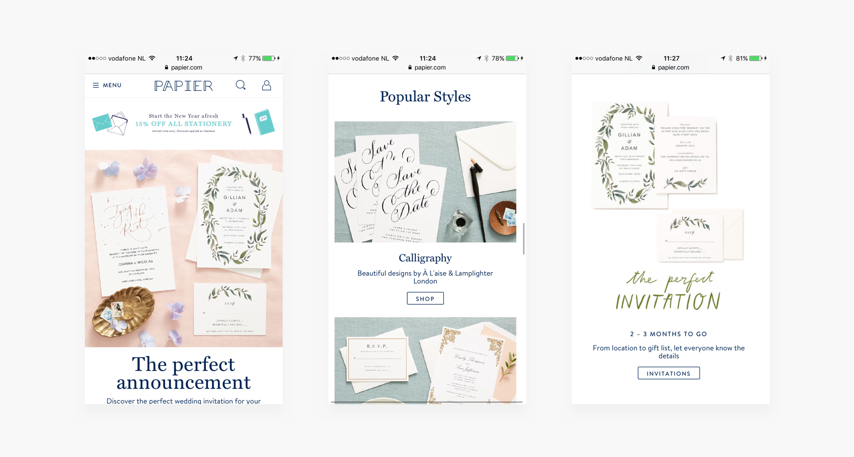 Mobile e-commerce landing page