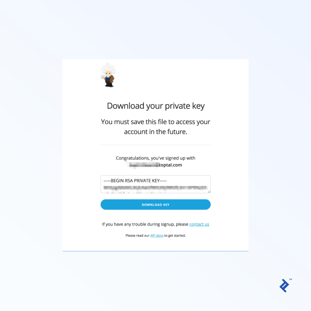 You only get one chance to download your Einstein API private key during the signup process.