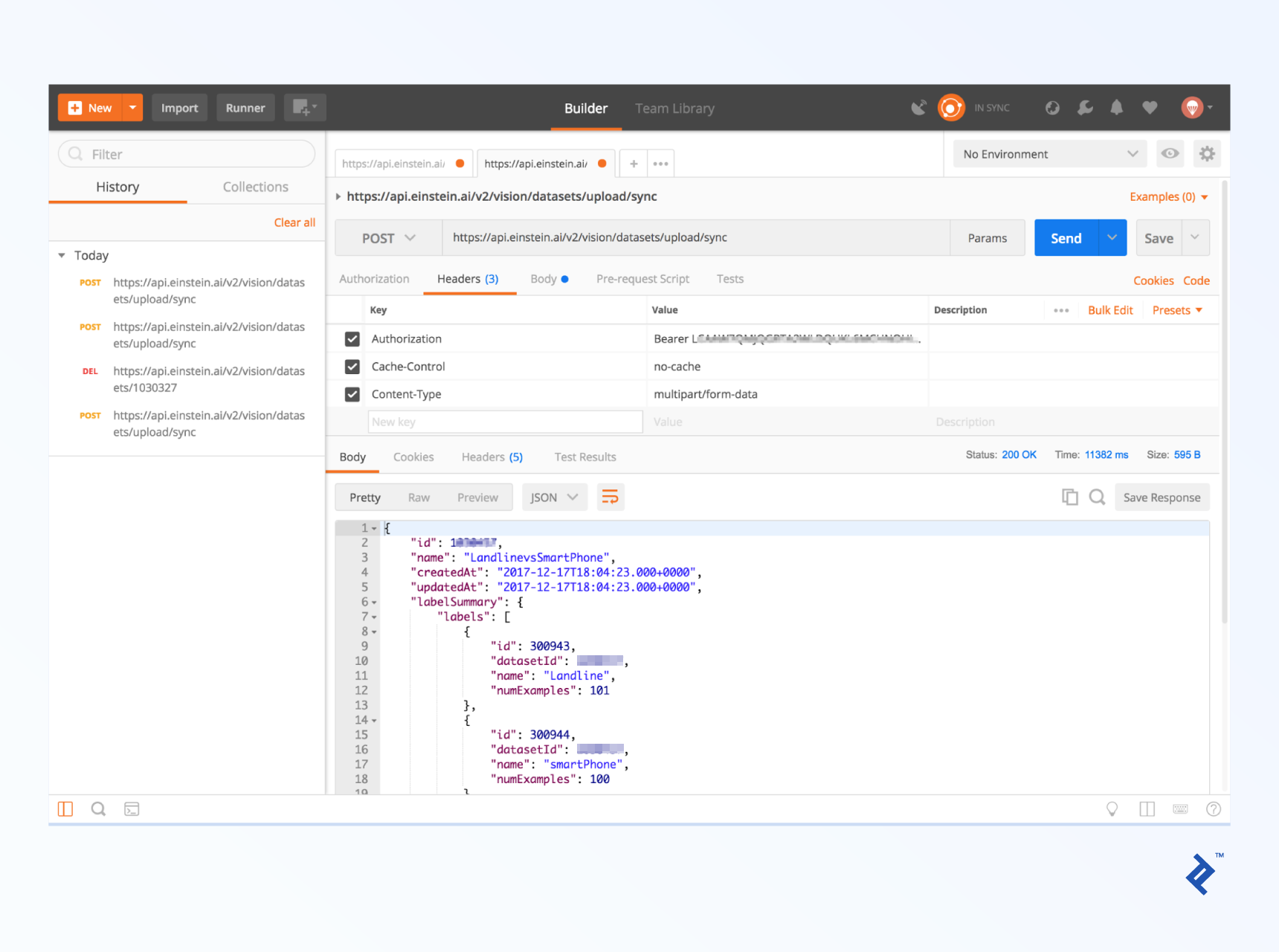 Filling out the headers in Postman.