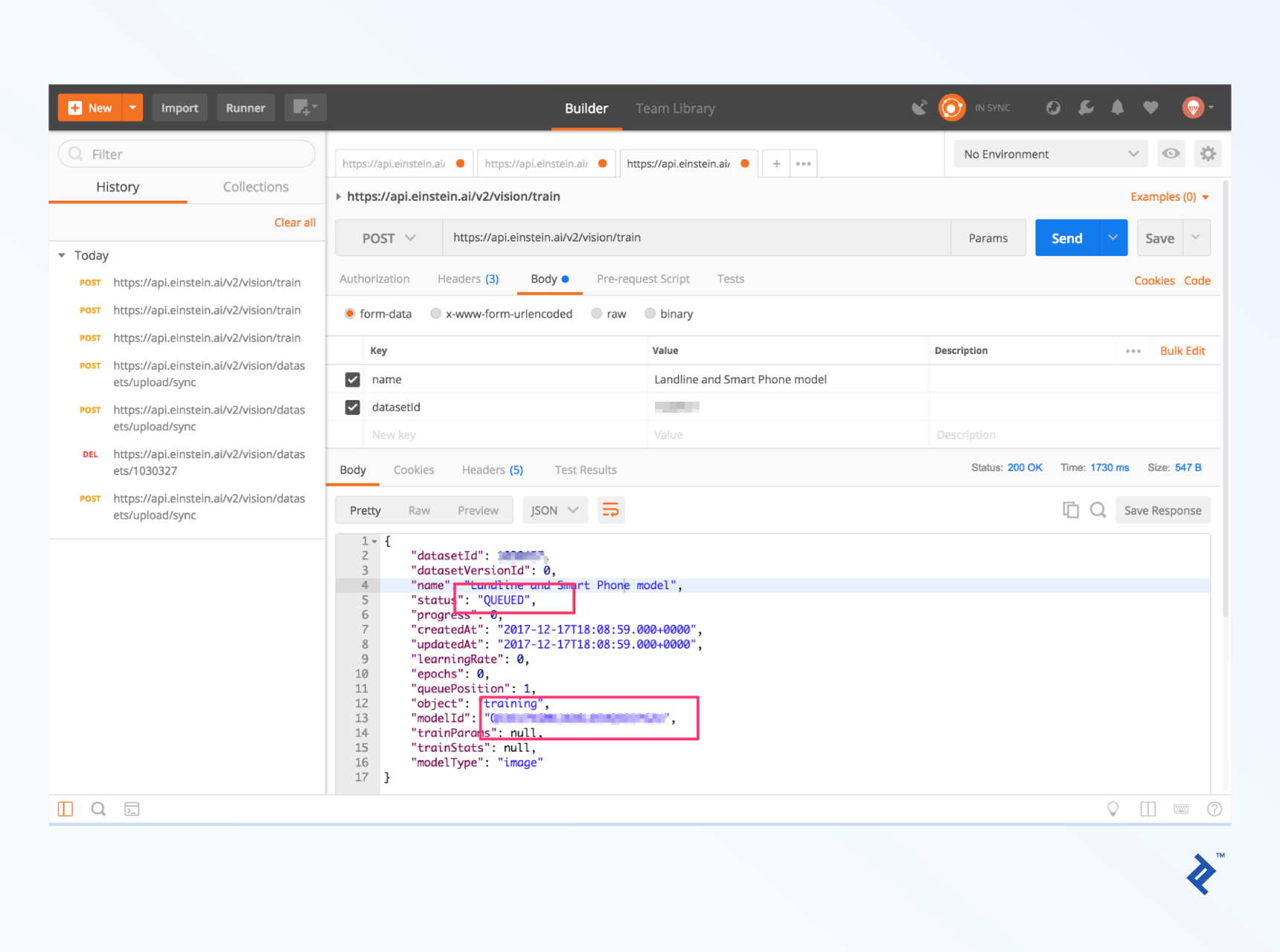 Training your Einstein Vision model via Postman.