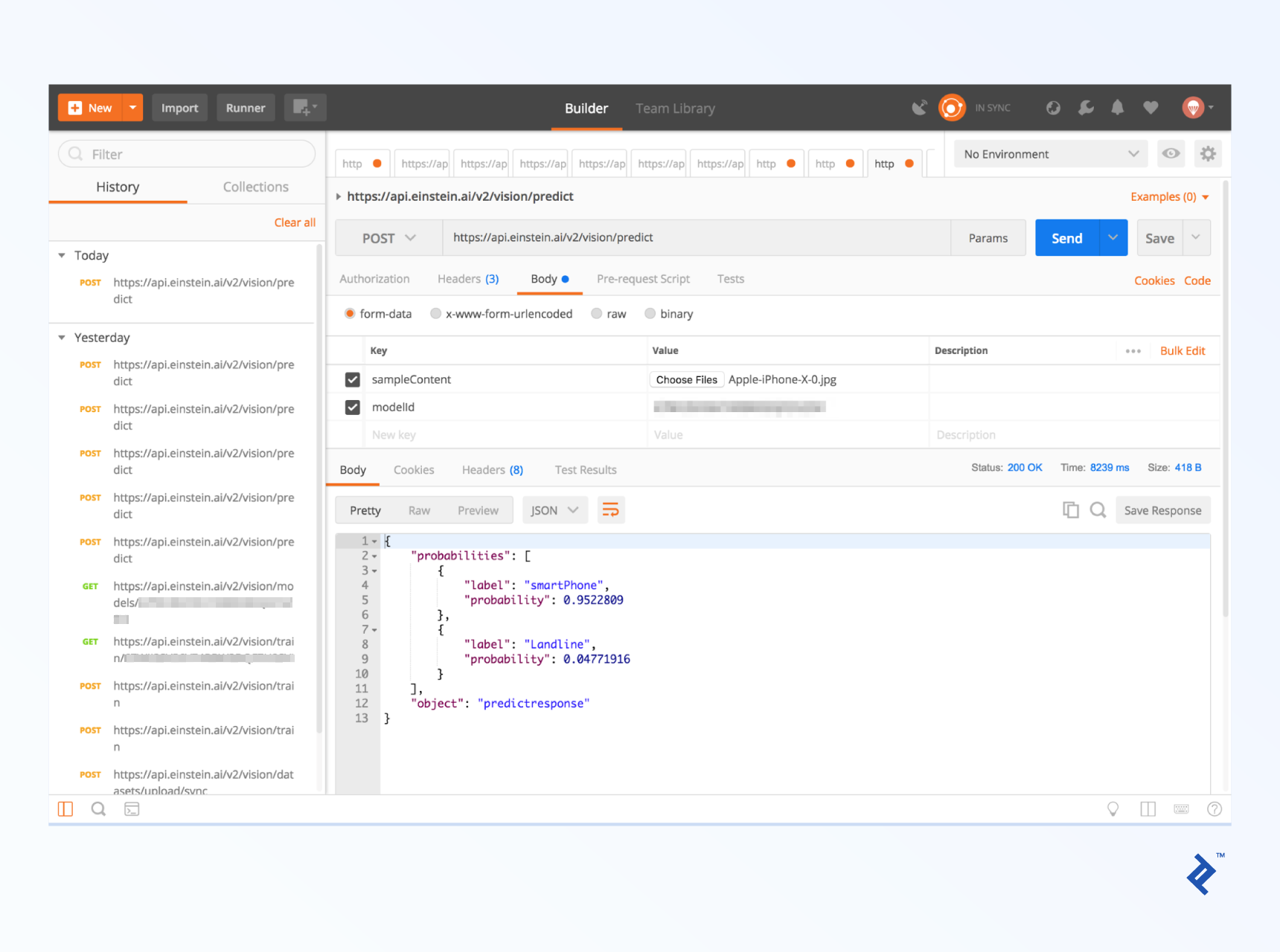Getting an Einstein Vision prediction via Postman.