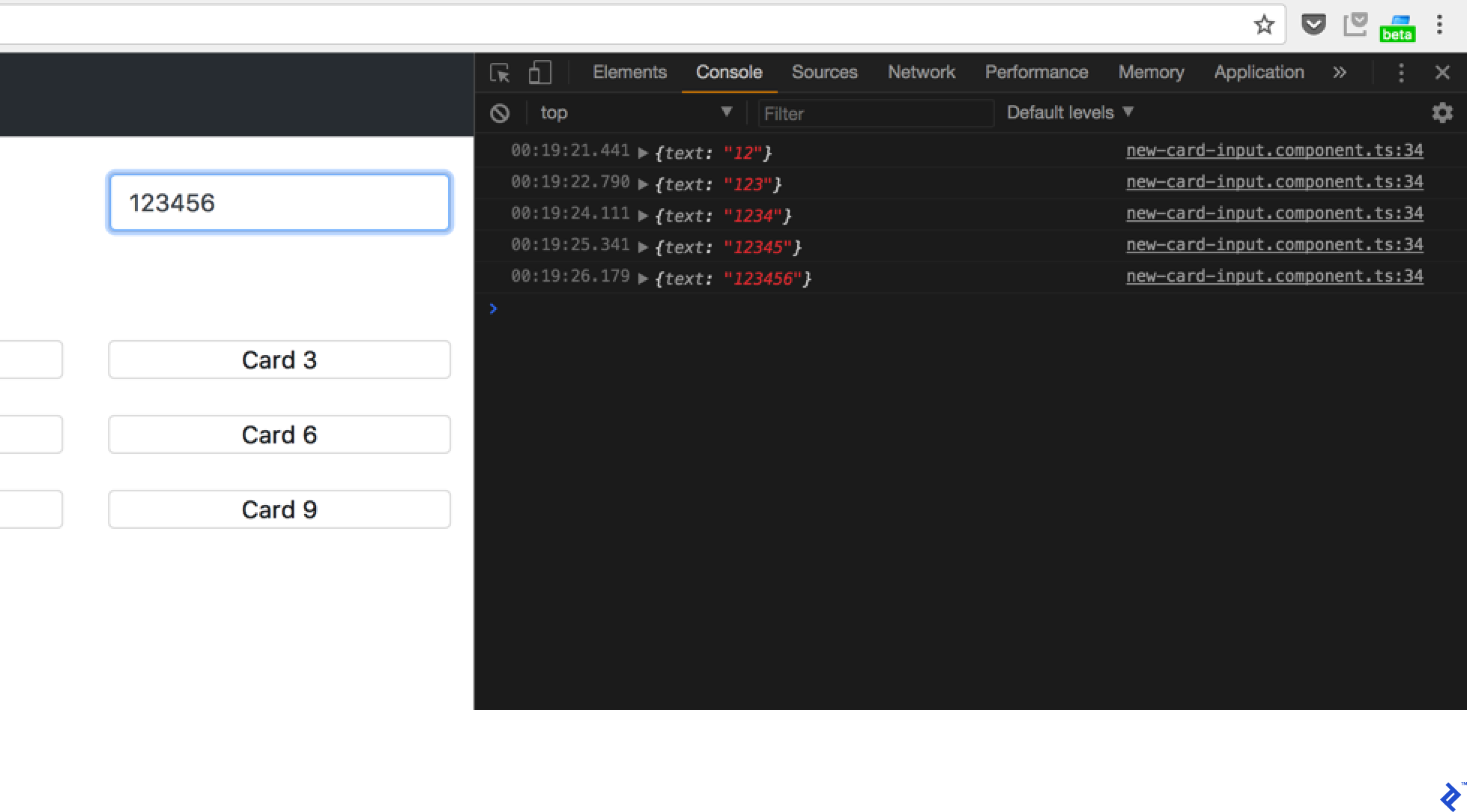 The console logs out the new value on each change