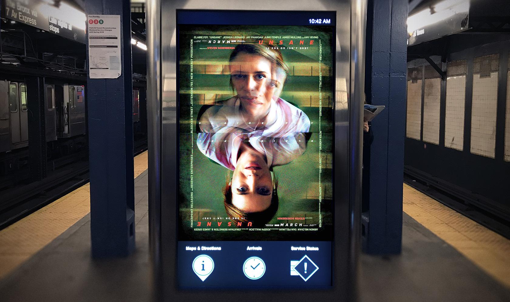 graphic design trend glitch visual effect on a subway ad