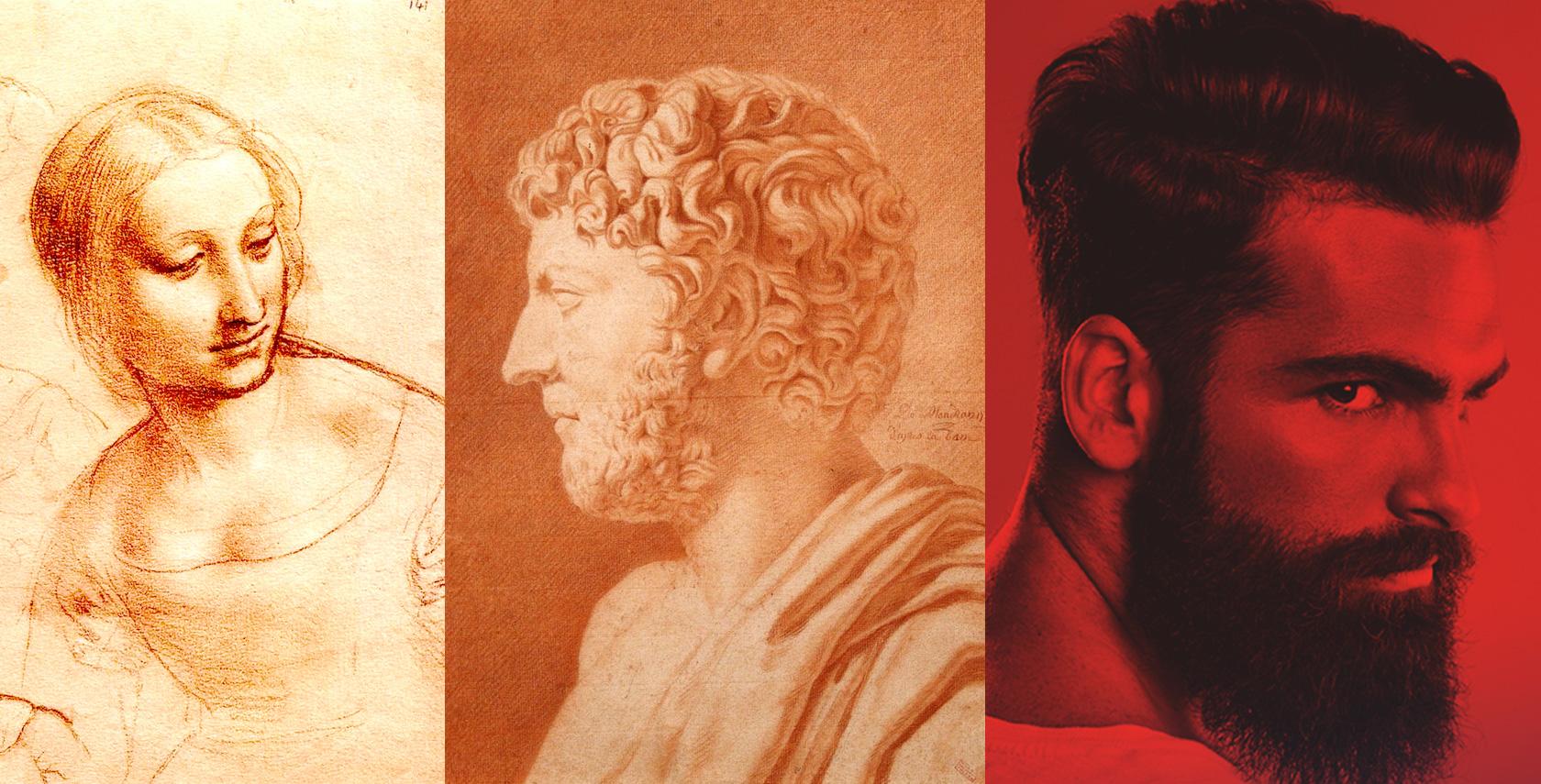 duotone drawings using sanguine - red chalk on paper