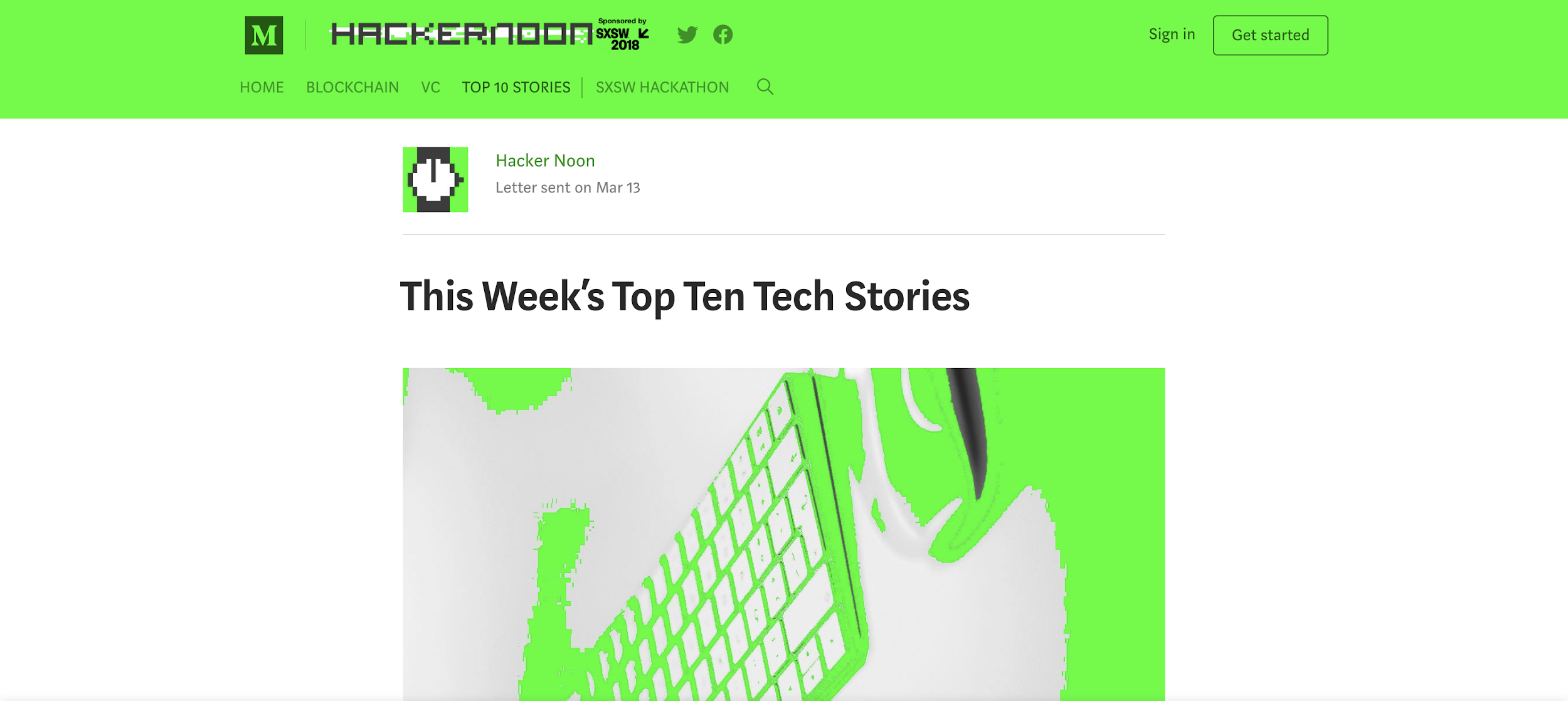 hackernoon employs bright fluorescent saturated color effect a website design trend