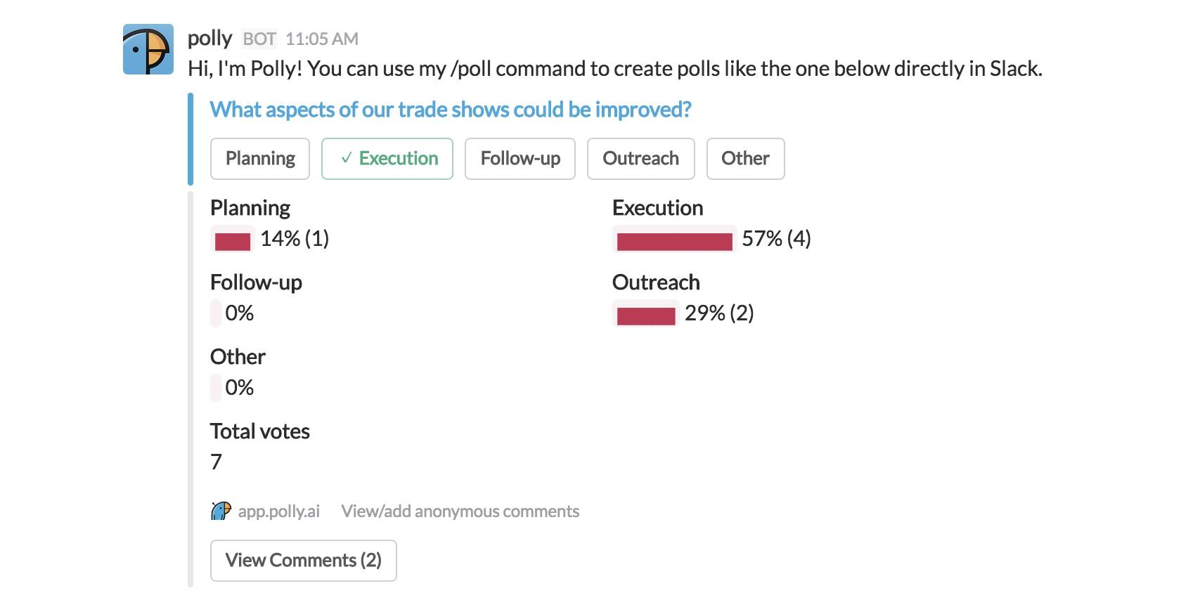 Making decisions as a team using Polly for Slack