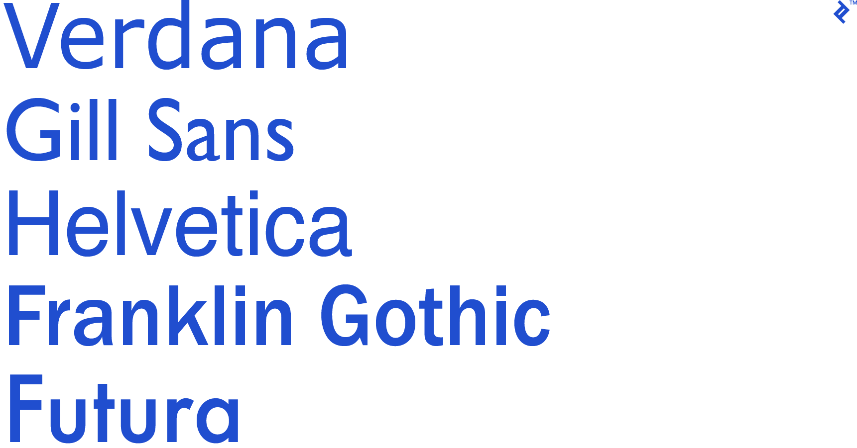 Examples of different sans-serif typefaces