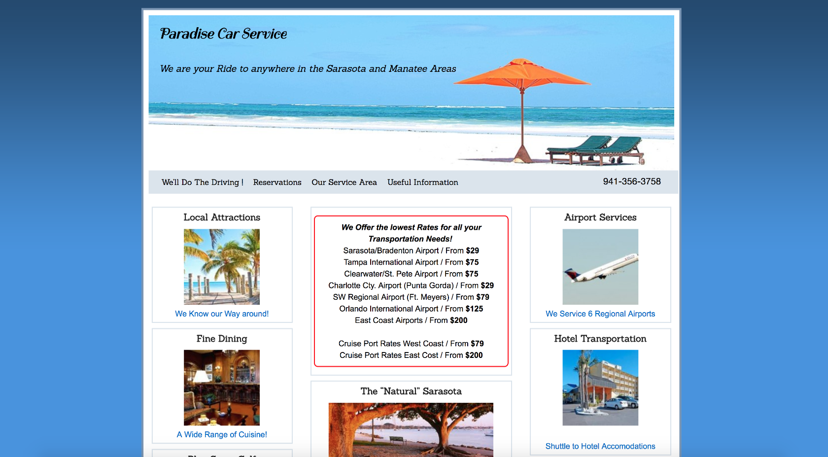 Paradise Car Service keeps the content straightforward on its website