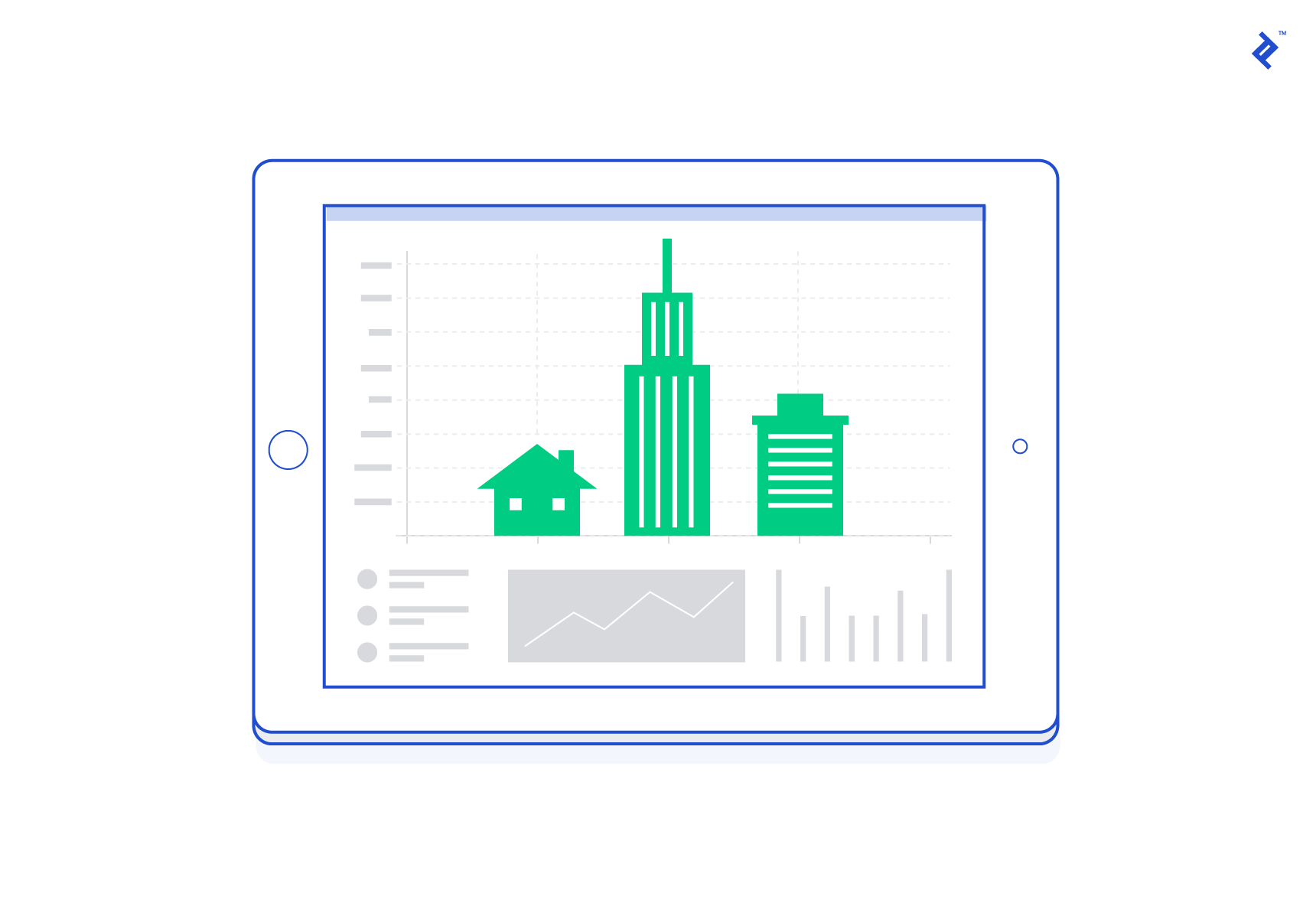 Graphic illustration of a real estate analytics dashboard