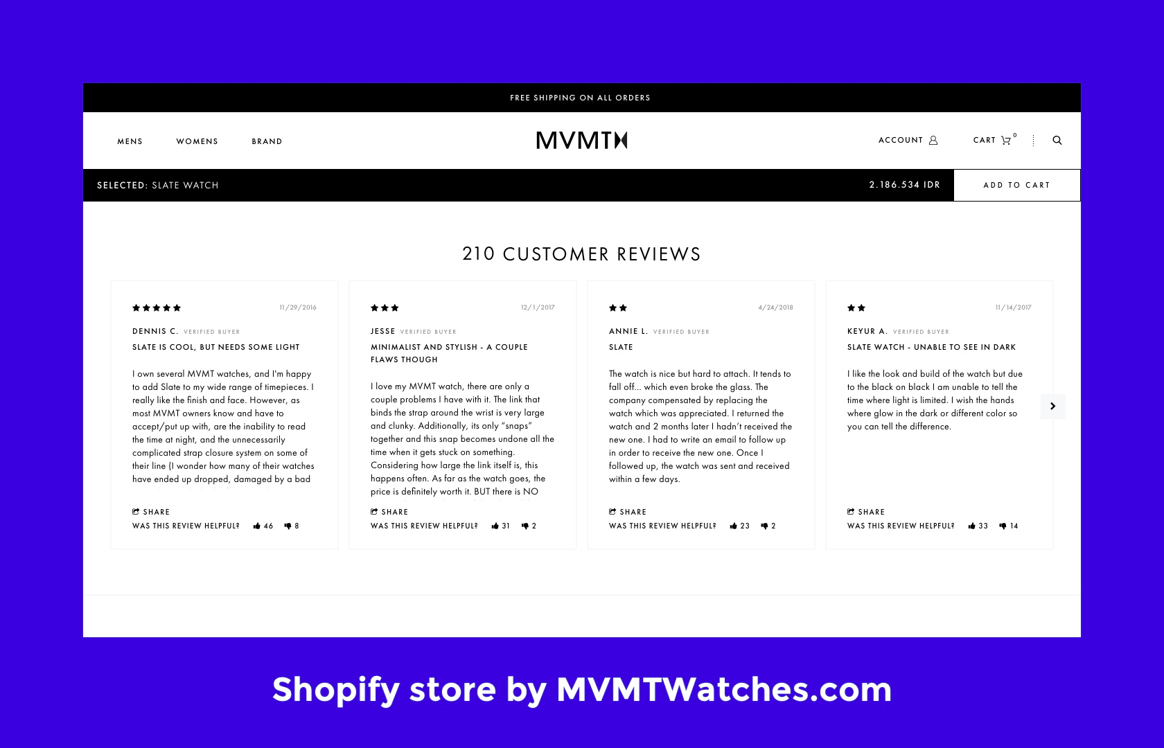 A Shopify store utilizing product reviews as part of best Shopify design guidelines.