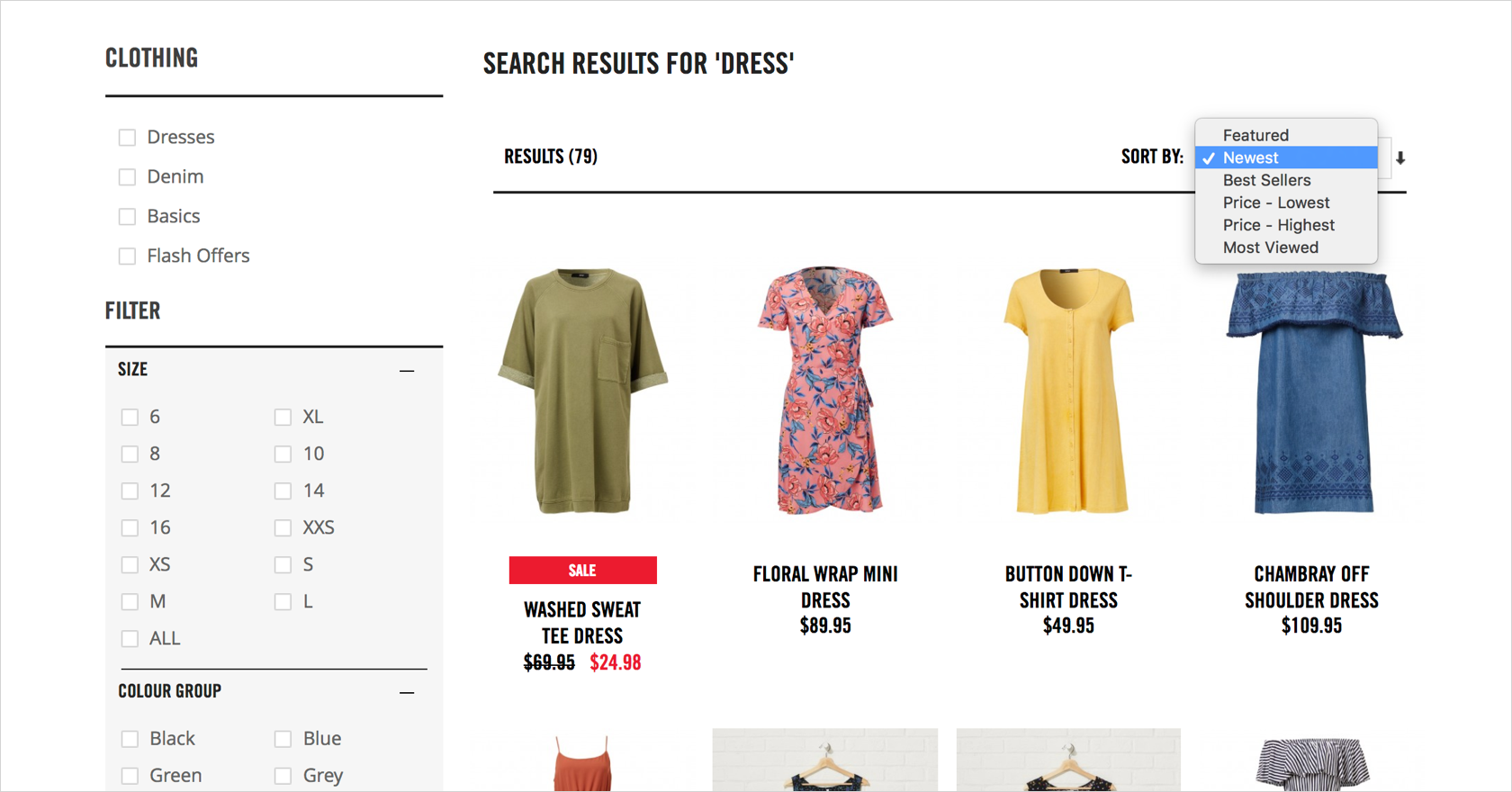 Designing e-commerce websites: filtering search results