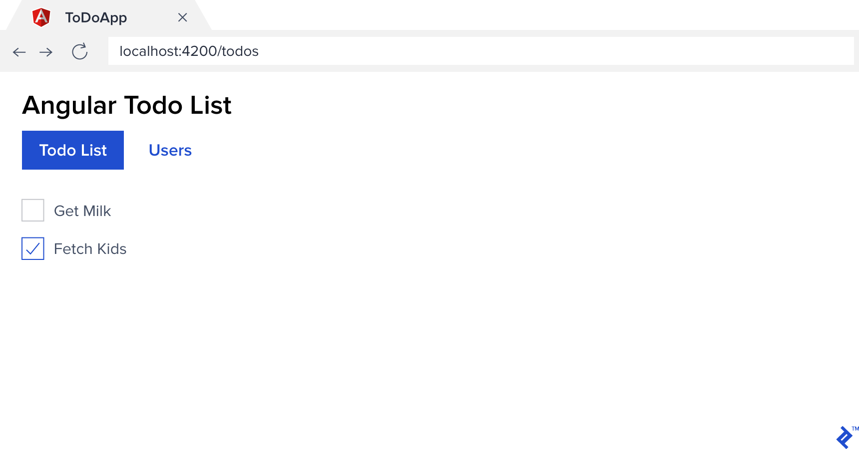 The non-JWT-enabled version of our Angular Todo List app.