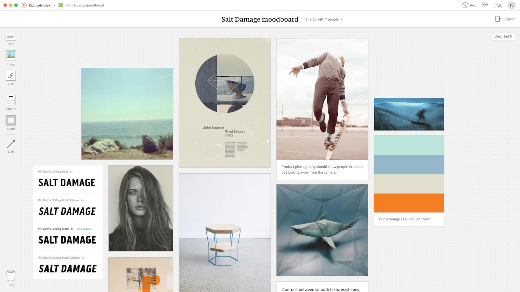 An example of a digital mood board