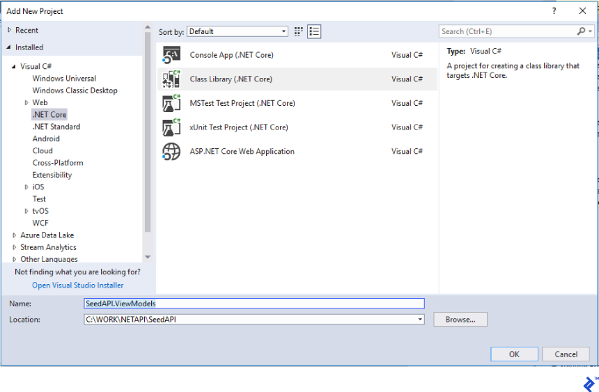 add a "Class Library (.NET Core)"
