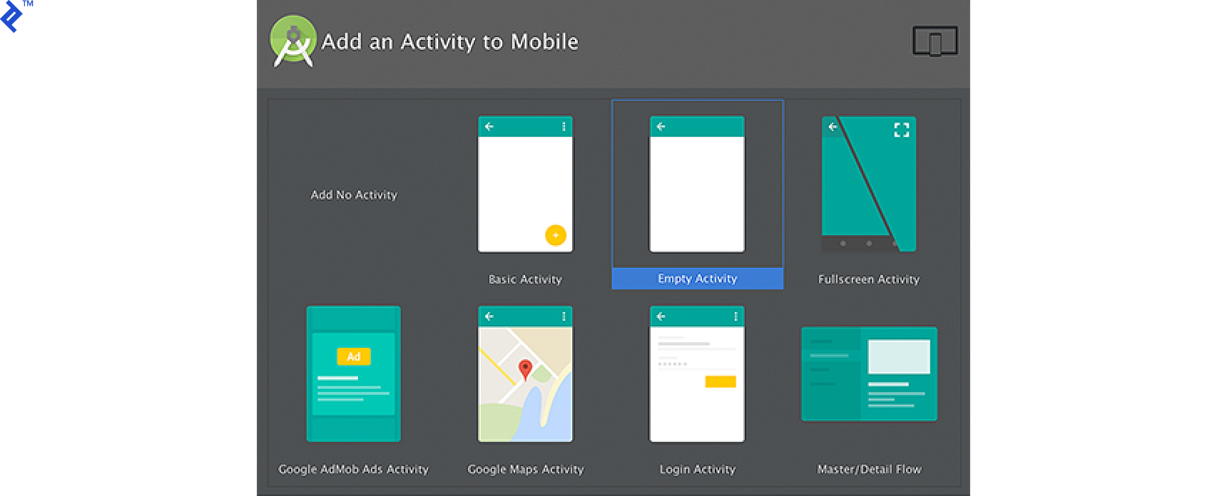 Screen shot: Add an Activity to Mobile screen
