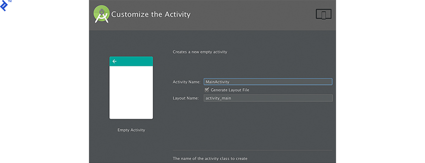 Screen shot: Customize the Activity screen