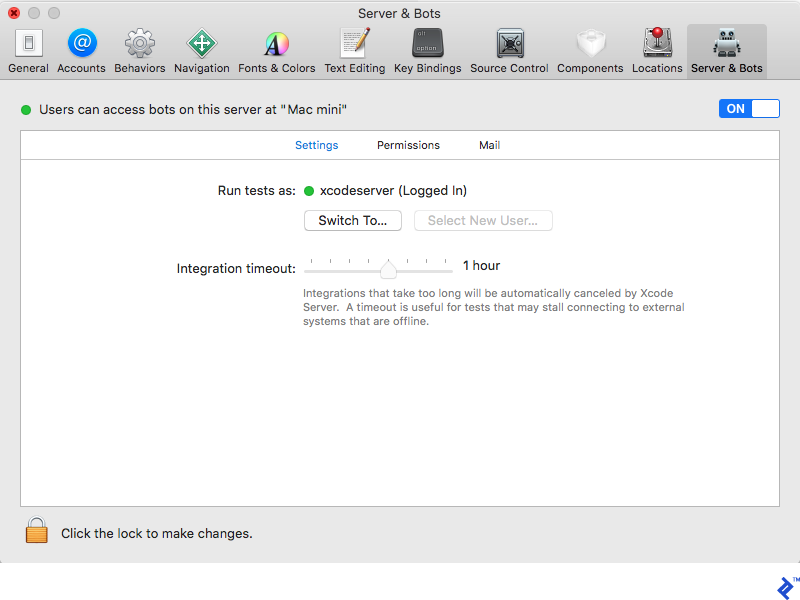 Xcode Server and Bots after successful login