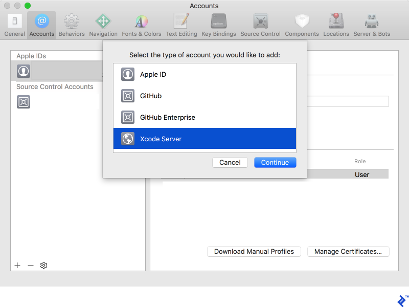 Screenshot of account type selection