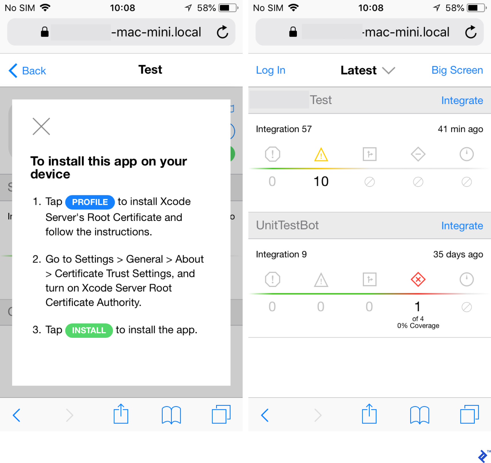 Screenshot of app installation options