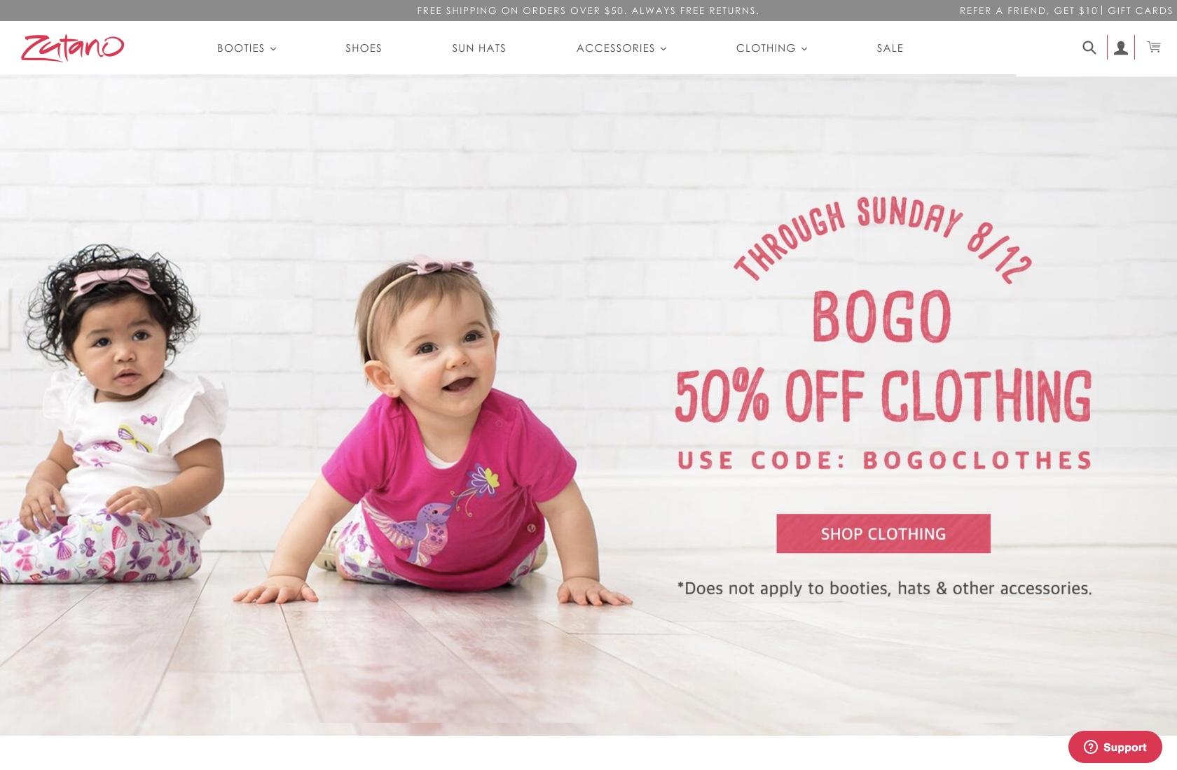 Zutano uses a gray and red website color scheme.