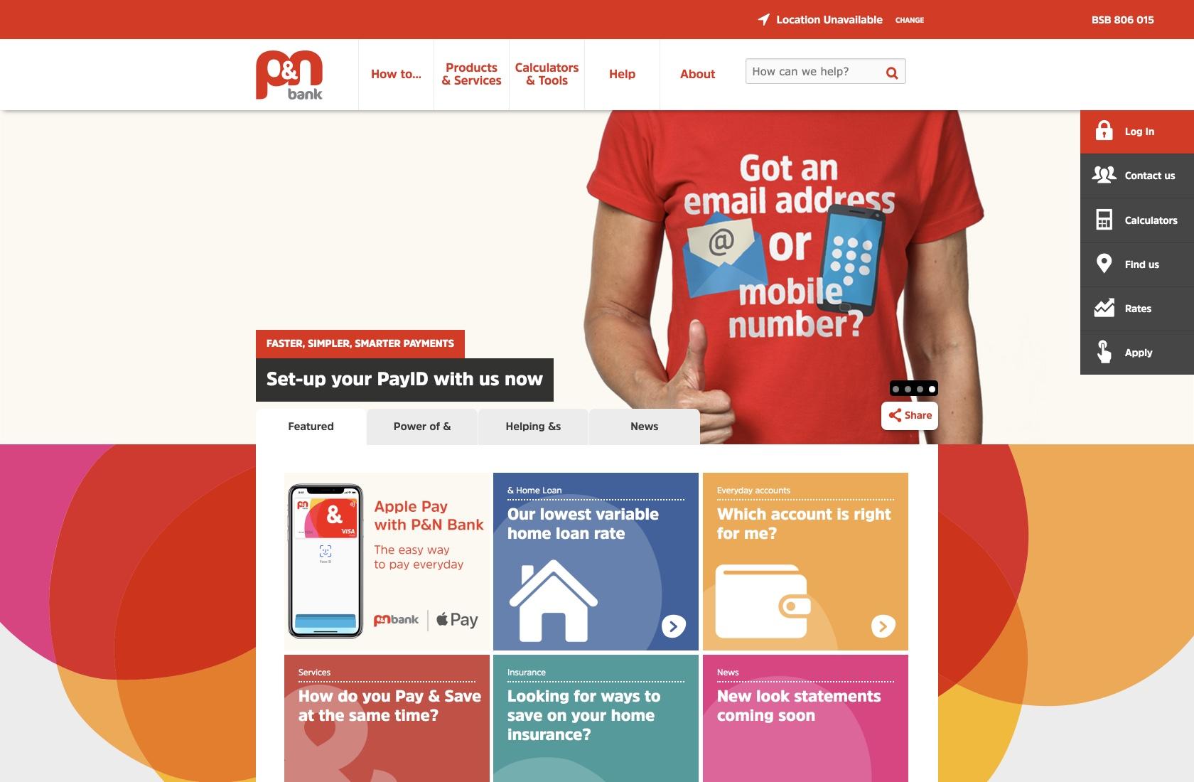 P&N Bank uses a bright red UI color palette