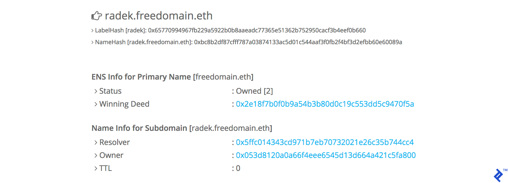 Etherscan ENS details