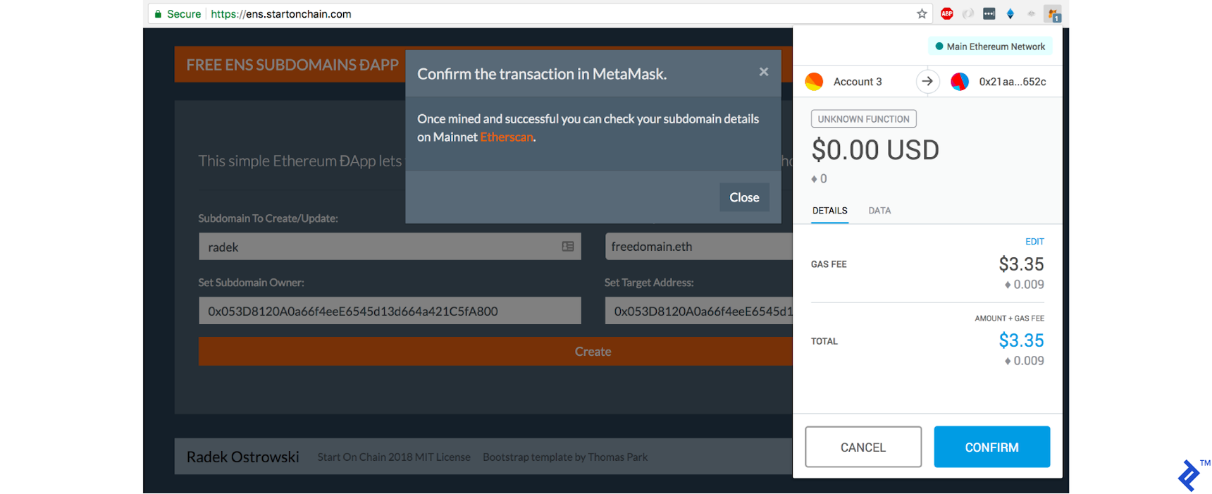 Following the Etherscan ENS lookup link