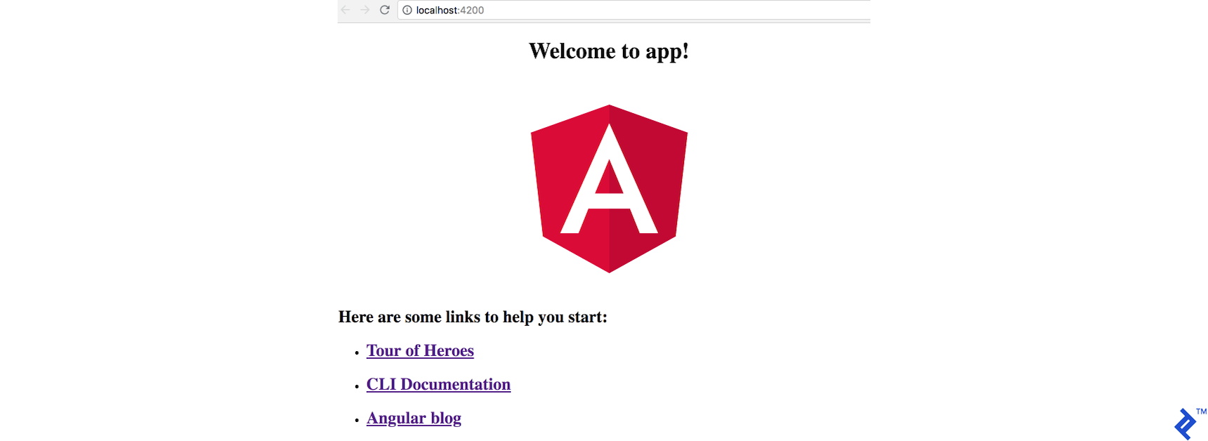 An Angular 6 app immediately after scaffolding