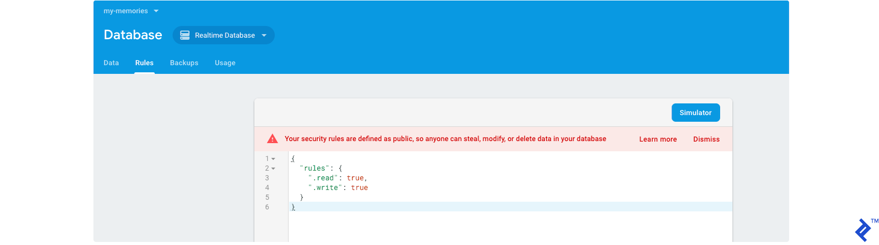 Allowing read and write access to your Firebase database.