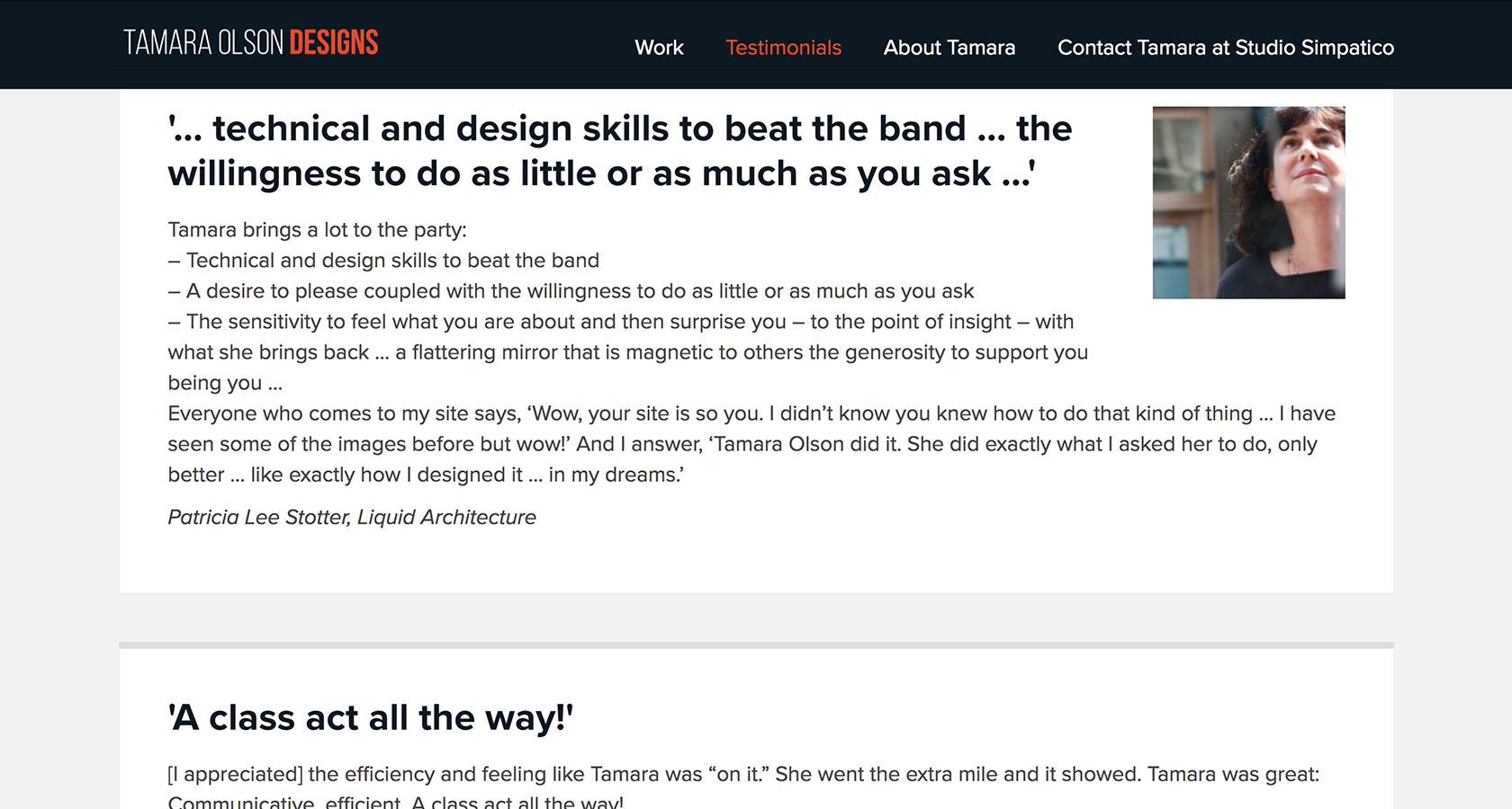 Portfolio design layout testimonial page