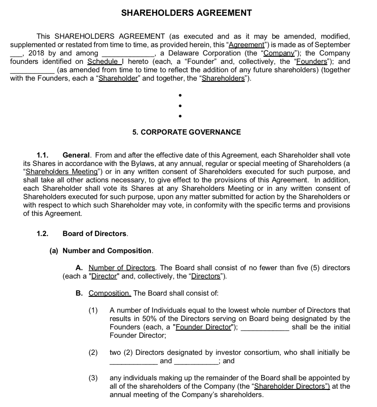 Sample Governance Section of A Shareholder Rights Agreement