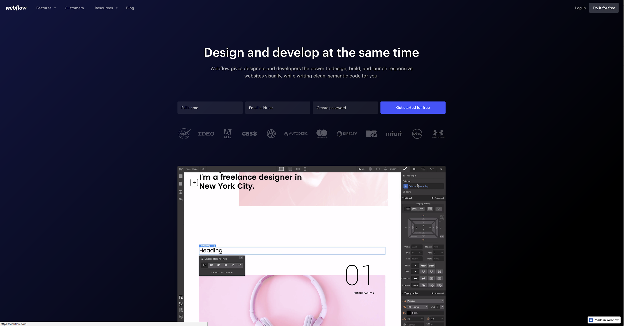 Webflow responsive minimum viable prototype development