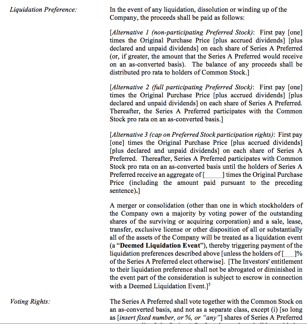 term sheet participation rights example
